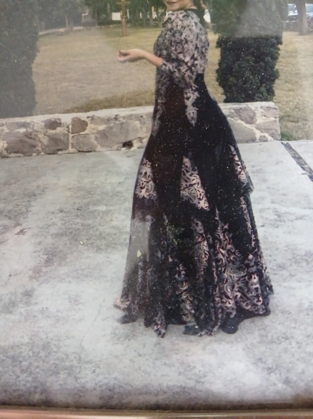 BCBGMaxAzria Black and Beige Embroidered Long Sleeve Maxi Dress - Picture 3 of 6